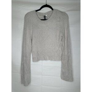 Zara Cropped Crew Neck Grey Sweater Long Cuffs Super Soft Size Xl